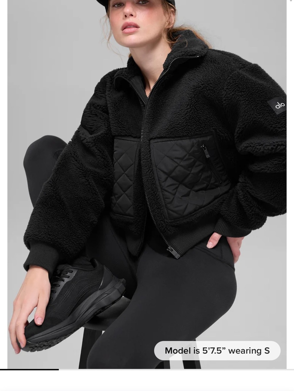 ALO Yoga Black Sherpa Teddy Jacket with Quilted Pockets